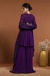 Shop_RIRASA_Purple Georgette Embroidery Mirror V Neck Gulshan Aliya Cut Kurta Sharara Set _at_Aza_Fashions