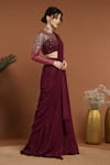 Buy_RIRASA_Wine Lurex Crepe Embroidery Beads Celeste Blouse With Pre-draped Lehenga Saree _Online_at_Aza_Fashions