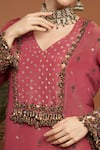 RIRASA_Orange Tissue Embroidery Ghungroo V Neck And Sequin Embellished Kurta With Pant _at_Aza_Fashions