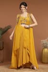 Buy_RIRASA_Yellow Crepe Embroidery Thread Open Neck Ambrosia Cape And Draped Skirt Set _at_Aza_Fashions