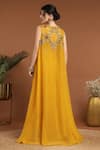 Shop_RIRASA_Yellow Crepe Embroidery Thread Open Neck Ambrosia Cape And Draped Skirt Set _at_Aza_Fashions