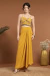 RIRASA_Yellow Crepe Embroidery Thread Open Neck Ambrosia Cape And Draped Skirt Set _at_Aza_Fashions