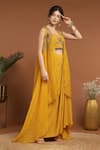 Buy_RIRASA_Yellow Crepe Embroidery Thread Open Neck Ambrosia Cape And Draped Skirt Set 