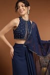 Buy_RIRASA_Blue Georgette Embroidery Nalki Halter Neck Florin Pre-draped Saree With Blouse _Online_at_Aza_Fashions