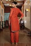 Shop_RIRASA_Orange Organza Embroidery Bead Split V Spluttered And Sequin Kurta With Pant _at_Aza_Fashions