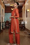 RIRASA_Orange Organza Embroidery Bead Split V Spluttered And Sequin Kurta With Pant _Online_at_Aza_Fashions