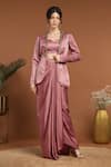 Buy_RIRASA_Pink Satin Embroidery Spluttered And Sequin Embellished Jacket & Draped Skirt Set _at_Aza_Fashions