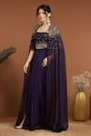 Buy_RIRASA_Purple Organza Embroidery Bead Galactic And Sequin Cape & Draped Skirt Set 