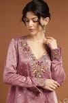 RIRASA_Pink Satin Embroidery Thread V Neck Gullista C Cut Kurta With Pant _at_Aza_Fashions