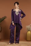 Buy_RIRASA_Purple Satin Embroidery Thread V Neck Gullista C Cut Kurta With Pant _at_Aza_Fashions