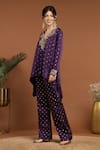 Shop_RIRASA_Purple Satin Embroidery Thread V Neck Gullista C Cut Kurta With Pant _Online_at_Aza_Fashions