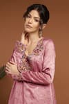 Buy_RIRASA_Pink Satin Embroidery Thread V Neck Gullista Kurta With Draped Skirt _Online_at_Aza_Fashions