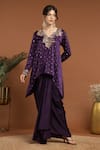 Buy_RIRASA_Purple Satin Embroidery Thread V Neck Gul Kurta With Draped Skirt _at_Aza_Fashions