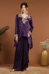 Buy_RIRASA_Purple Satin Embroidery Thread V Neck Gul Kurta With Draped Skirt _Online_at_Aza_Fashions