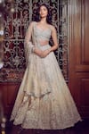 Buy_MATSYA_Beige Blouse And Lehenga Tissue Embroidery The Starlight Mogra Dori Bridal Set _at_Aza_Fashions