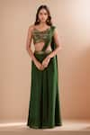 Buy_Samyukta Singhania_Green Lehenga Net Embroidered Cutdana Waistline Pre-draped Saree With Blouse _at_Aza_Fashions