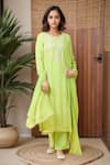 Buy_Samyukta Singhania_Green Kurta And Dupatta Georgette Embroidery Leaf Pittan Straight & Pant Set _at_Aza_Fashions