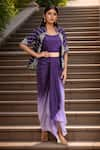 Buy_Samyukta Singhania_Purple Dola Embellished Bead Jacket Open Floral Ombre Draped Skirt Set _at_Aza_Fashions