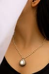 Buy_Do Taara_Silver Plated Polki Teardrop And Cubic Zirconia Embellished Pendant Necklace _at_Aza_Fashions