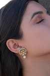 Buy_Do Taara_Gold Plated Kundan And Shell Pearl Embellished Floral Earrings _Online_at_Aza_Fashions