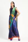 Shop Satya Paul Blue Silk, Georgette, Garden Graffiti Printed Saree With Unstitched Blouse Piece Shop_Satya Paul_Blue Silk, Georgette, Garden Graffiti Printed Saree With Unstitched Blouse Piece