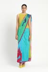 Shop Satya Paul Blue Silk, Georgette New Day Printed Saree With Unstitched Blouse Piece Online at Aza Fashions Shop_Satya Paul_Blue Silk, Georgette New Day Printed Saree With Unstitched Blouse Piece _Online_at_Aza_Fashions