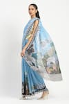 Buy_Satya Paul_Blue Silk Chiffon Printed City Graffiti Saree With Unstitched Blouse Piece _at_Aza_Fashions