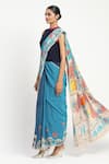 Buy_Satya Paul_Blue Silk Crepe City Graffiti Pattern Saree With Unstitched Blouse Piece _at_Aza_Fashions