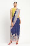 Satya Paul_Blue Silk Georgette Print Mulholland Drive Saree With Unstitched Blouse Piece _Online_at_Aza_Fashions