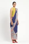 Shop_Satya Paul_Blue Silk Georgette Print Mulholland Drive Saree With Unstitched Blouse Piece _Online_at_Aza_Fashions