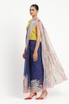 Satya Paul_Blue Silk Georgette Print Mulholland Drive Saree With Unstitched Blouse Piece _at_Aza_Fashions