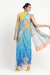 Buy_Satya Paul_Blue Silk Chiffon Print Floral Seafoam Saree With Unstitched Blouse Piece _at_Aza_Fashions