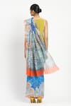 Shop_Satya Paul_Blue Silk Chiffon Print Floral Seafoam Saree With Unstitched Blouse Piece _at_Aza_Fashions