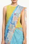 Shop_Satya Paul_Blue Silk Chiffon Print Floral Seafoam Saree With Unstitched Blouse Piece 