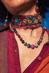 Capisvirleo_Multi Color Button Maka And Thread Tassel Embellished Choker _Online_at_Aza_Fashions