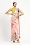 Buy_Satya Paul_Pink Silk Georgette Satin Print Sweet Ester Saree With Unstitched Blouse Piece 