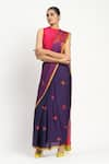 Buy_Satya Paul_Blue Silk Georgette Law And Border Embellished Saree With Unstitched Blouse Piece 