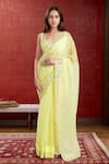 Buy_Samyukta Singhania_Yellow Saree Organza Embroidered Mirror And Aari Work Leaf Neck Blouse & Set _at_Aza_Fashions