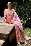 Buy_Harshita Singhvi_Pink Georgette Satin Print Bloom Scoop Neck Gathered Flare Anarkali With Dupatta _at_Aza_Fashions