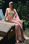 Buy_Harshita Singhvi_Pink Georgette Satin Print Bloom Scoop Neck Gathered Flare Anarkali With Dupatta _Online_at_Aza_Fashions