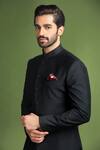 Char Chaand_Black Suiting Plain Full Sleeve Bandhgala _Online_at_Aza_Fashions