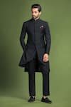 Buy_Char Chaand_Black Suiting Plain Full Sleeve Bandhgala _at_Aza_Fashions