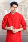 Shop_Char Chaand_Red Cotton Embroidery Thread Floral Kurta Set _Online_at_Aza_Fashions