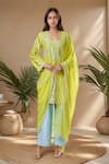 Buy_Samyukta Singhania_Yellow Kurta And Pant Pure Chanderi Embroidered Thread U-neck Floral Zari Set _at_Aza_Fashions