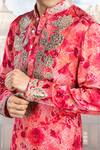 Char Chaand_Pink Satin Silk Printed Floral Kurta _Online_at_Aza_Fashions