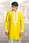 Buy_Char Chaand_Yellow Silk Embroidery Kiran Dori Placket Kurta _Online_at_Aza_Fashions