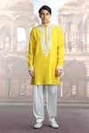 Buy_Char Chaand_Yellow Silk Embroidery Kiran Dori Placket Kurta _at_Aza_Fashions