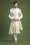 Buy_Char Chaand_Ivory Linen Satin Embroidery Glass Bead Sherwani Set _at_Aza_Fashions