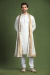 Char Chaand_Ivory Linen Satin Embroidery Glass Bead Sherwani Set _Online_at_Aza_Fashions