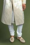 Shop_Char Chaand_Ivory Linen Satin Embroidery Glass Bead Sherwani Set 